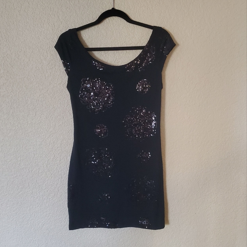D'closet Little Black Dress with Sequin Applique Size L
